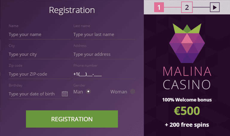 Malina casino regisztrációs űrlap kitöltése